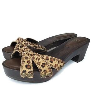 GAP Womens Size 9 US Cheetah Calf Hair Mules Wooden Block Heel Y2K Slides 90s